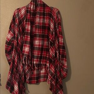 Red Plaid Fringe Cardigan